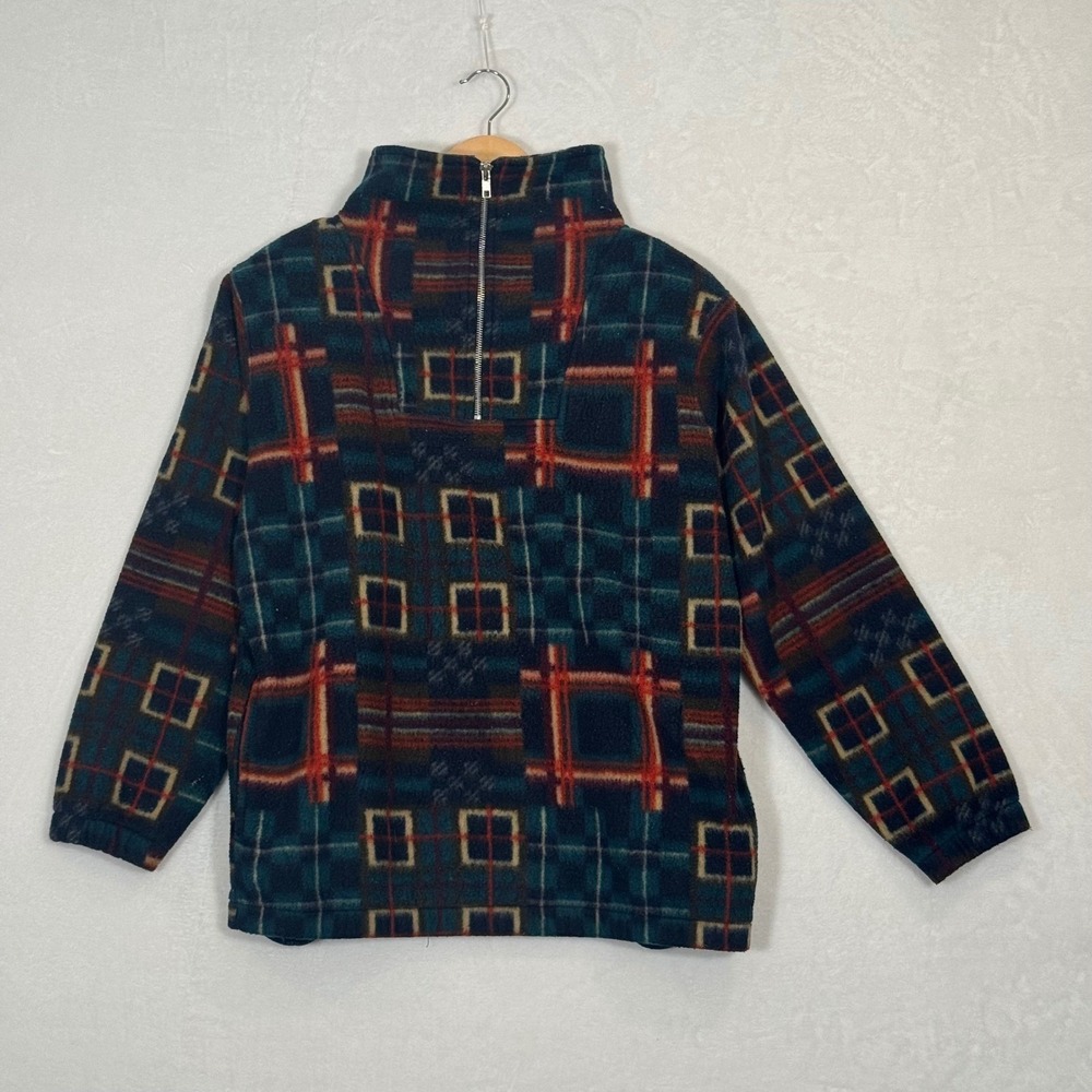 Vintage 90s Nuggets Green Plaid Quarter Zip Fleece Pullover Large